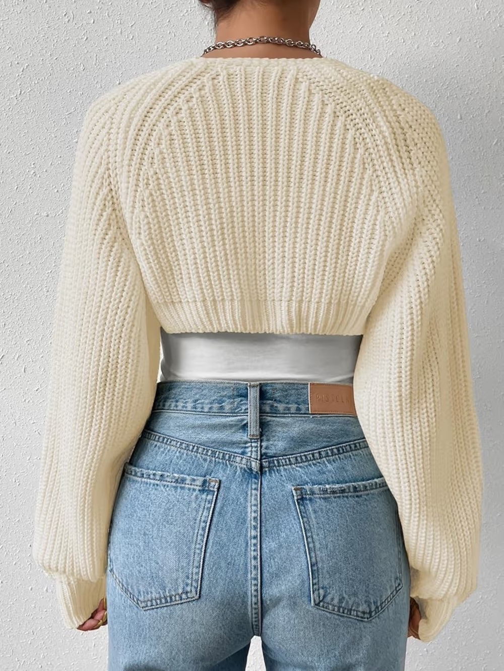 Chunky Knit Bolero Shrug in BEIGE - Picture 2 of 4